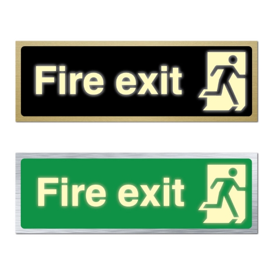 Picture of Glow In The Dark Brushed Brass Fire Exit Sign