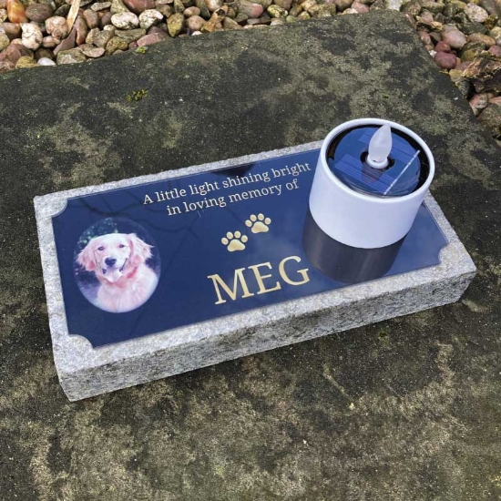 Picture of Outdoor Memorial Grave Granite Stone with nameplate and led light