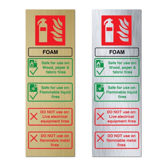 Picture of Foam Fire Extinguisher Use Sign - Brass or Silver