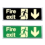 Picture of Glow In The Dark Brushed Brass Fire Exit Sign Down Arrow