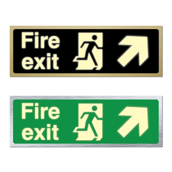 Picture of Glow In The Dark Brushed Brass Fire Exit Right UP Arrow Sign