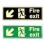 Picture of Glow In The Dark Brushed Brass Fire Exit Left Down Arrow Sign