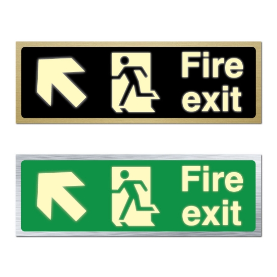 Picture of Glow In The Dark Brushed Brass Fire Exit Left UP Arrow Sign