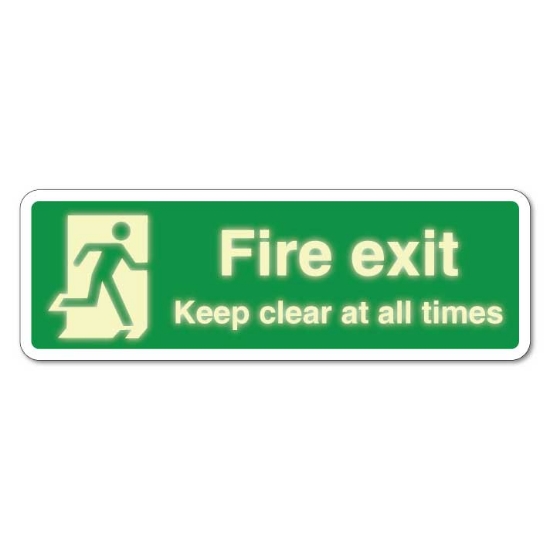 Picture of Glow in the Dark Fire Exit Keep Clear Sign - 3mm Rigid Sign