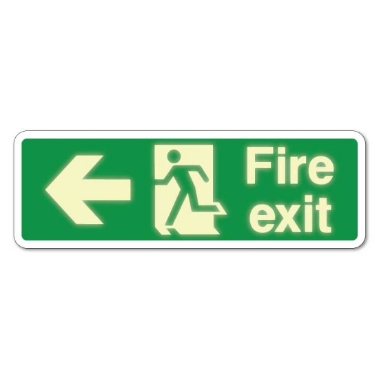 Picture of Glow in the Dark Fire exit left arrow sign 
