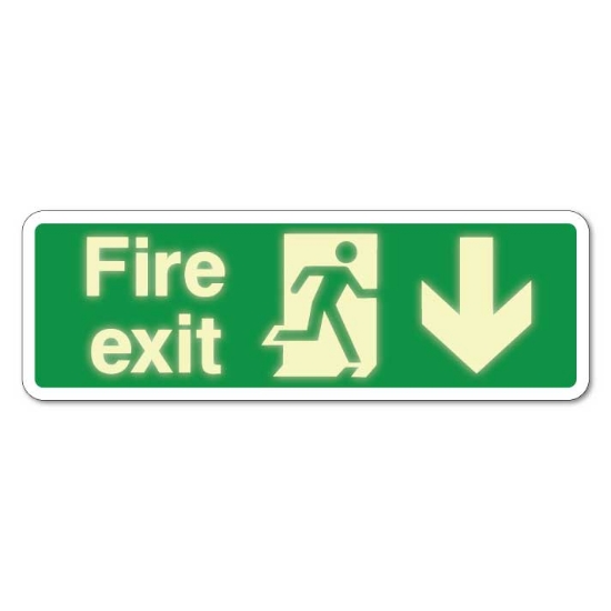 Picture of Glow in the Dark Fire exit down arrow sign