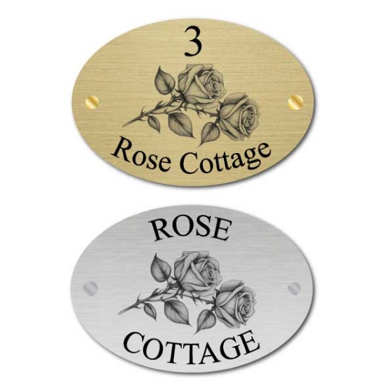 Picture of Rose Cottage Custom Brushed Metal Oval House sign