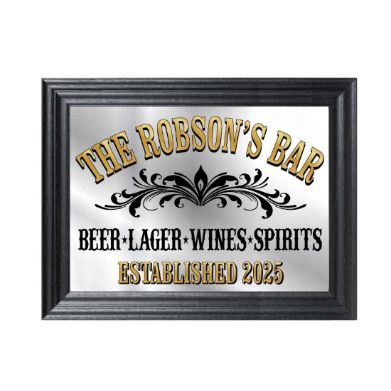 Picture of Personalised Vintage Style Bar Mirror in black frame