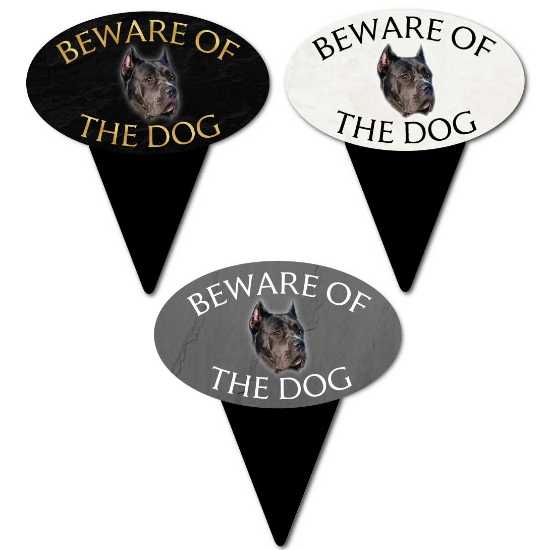 Picture of Black Cane Corso Beware of The Dog Sign on Spike