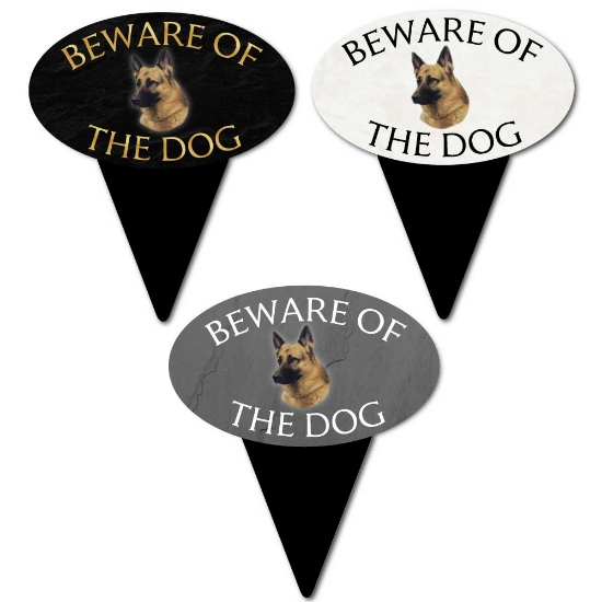 Picture of German Shepherd Beware of The Dog Sign on Spike