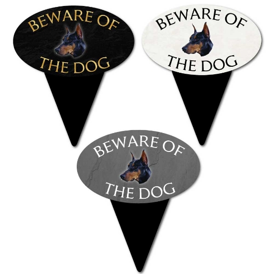 Picture of Doberman Pinscher Beware of The Dog Sign on Spike