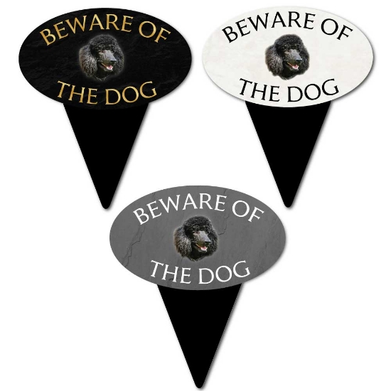 Picture of Black Poodle Beware of The Dog Sign on Spike