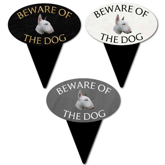 Picture of English Bull Terrier Beware of The Dog Sign on Spike