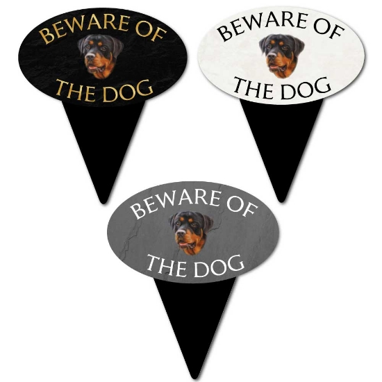 Picture of Rottweiler Beware of The Dog Sign on Spike
