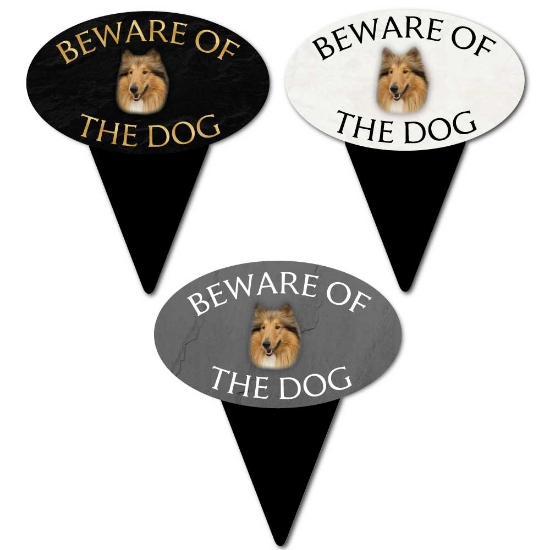 Picture of Rough Collie Beware of The Dog Sign on Spike