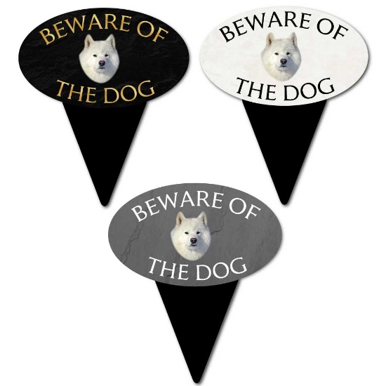 Picture of Samoyed Beware of The Dog Sign on Spike 