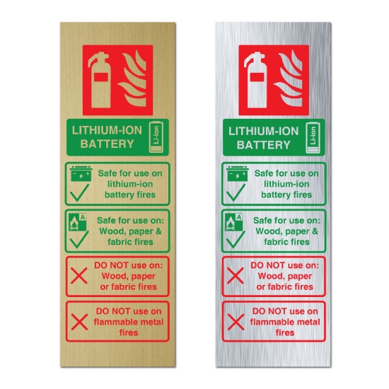 Picture of Rechargeable Battery Fire Extinguisher Use Sign,  Lithium ion fire