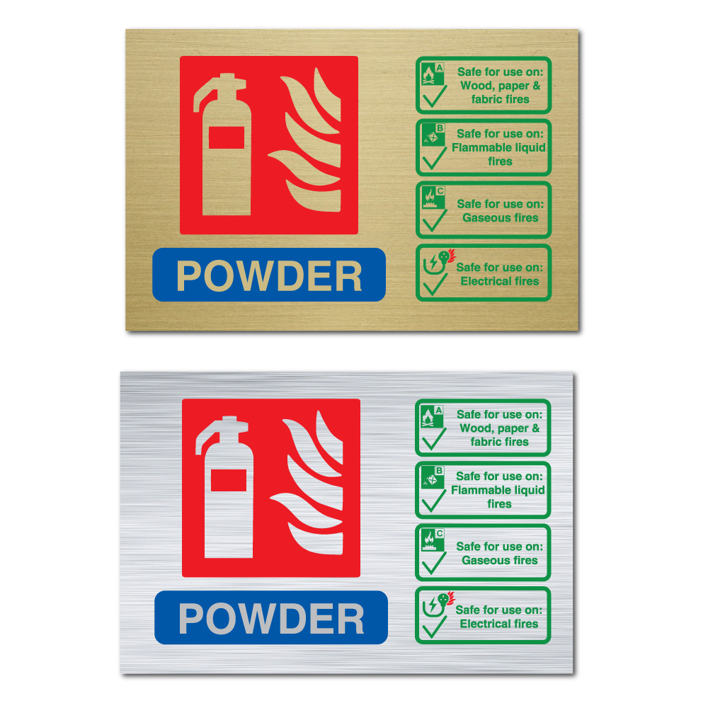 JAF Graphics. Fire Extinguisher Type Sign - Brass or Silver