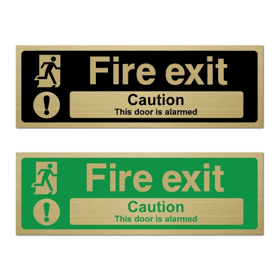 Picture of Classic Brushed Brass Fire Exit Caution This door is alarmed