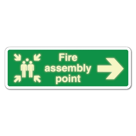 Picture of Glow in the Dark Fire Assembly Point Right Arrow Sign - 3mm Rigid Sign