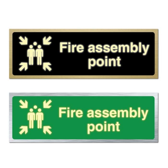Picture of Glow In The Dark Brushed Brass Fire Assembly Point Sign