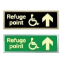 Picture of Glow In The Dark Brushed Brass Refuge Assembly Point Sign Up Arrow 