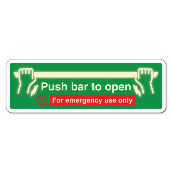 Picture of Glow in the Dark Push bar For emergency use only - 3mm Rigid Sign