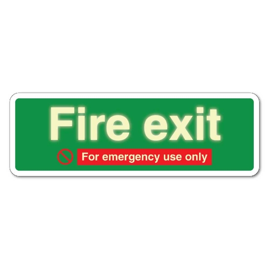 Picture of Glow in the Dark Fire exit For emergency use only - 3mm Rigid Sign