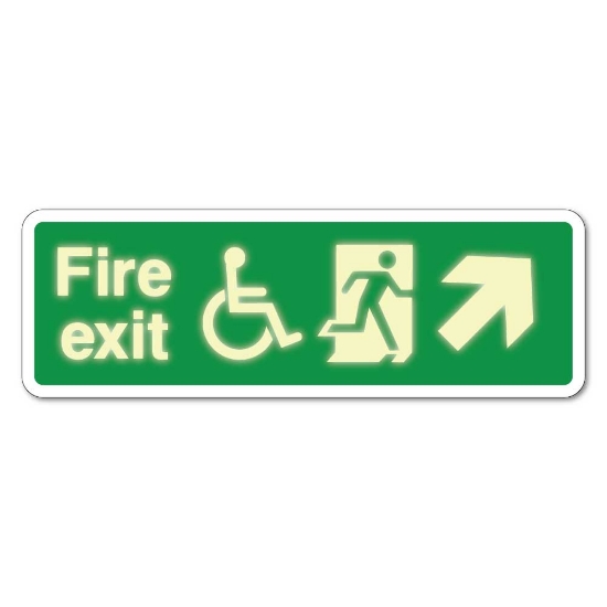 Picture of GLOW Emergency Fire Exit Right Up Sign with Disabled logo - 3mm Rigid Sign