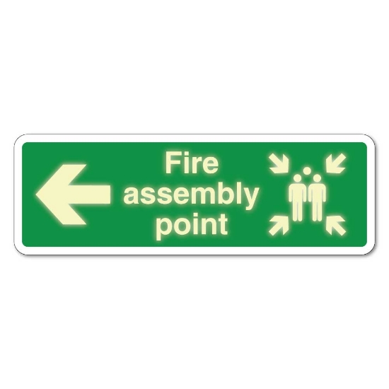 Picture of Glow in the Dark Fire Assembly Point Left Arrow Sign - 3mm Rigid Sign