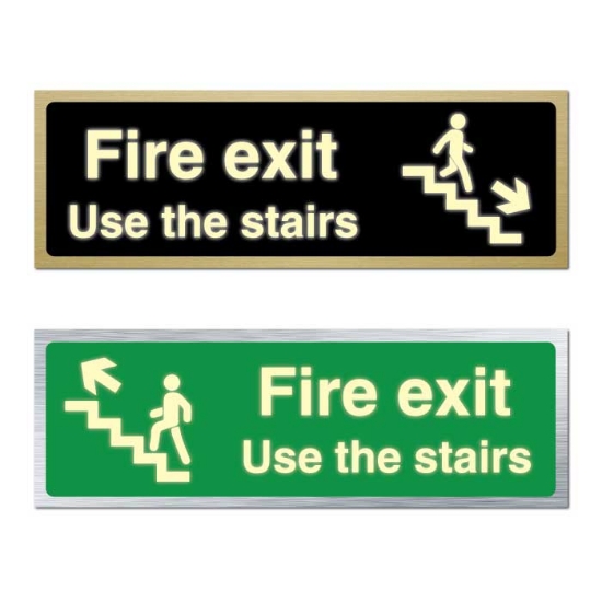 Picture of Fire Exit Use the Stairs Glow in the dark Brushed Gold or Silver