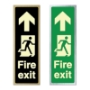 Picture of Glow In The Dark Brushed Brass Fire Exit Sign Straight on up arrowFire Exit Arrow - Tall Portrait