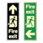 Picture of Glow In The Dark Brushed Metal Fire Exit Arrow Direction Sign - Tall Portrait