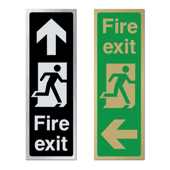 Picture of Classic Brushed Metal Fire Exit Arrow - Tall Portrait