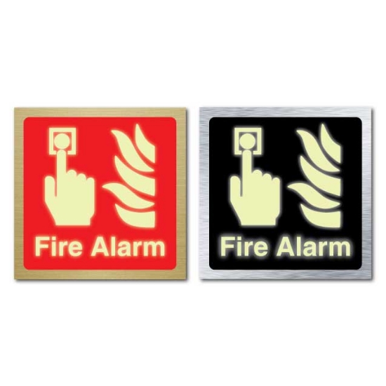 Picture of Glow in the dark Brushed Metal Fire Alarm Button Sign