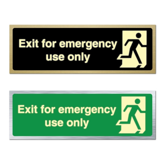 Picture of Glow In The Dark Brushed Brass Exit for emergency use only