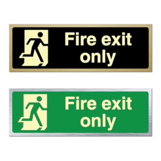 Picture of Glow In The Dark Brushed Gold or Silver Fire Exit Only Sign
