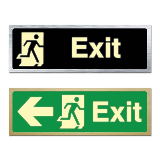 Picture of Glow In The Dark Brushed Metal Exit Arrow Direction Sign