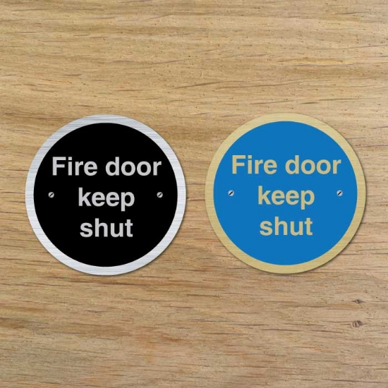 Picture of Fire Door Keep Shut Round Door Signs - 2 Pack