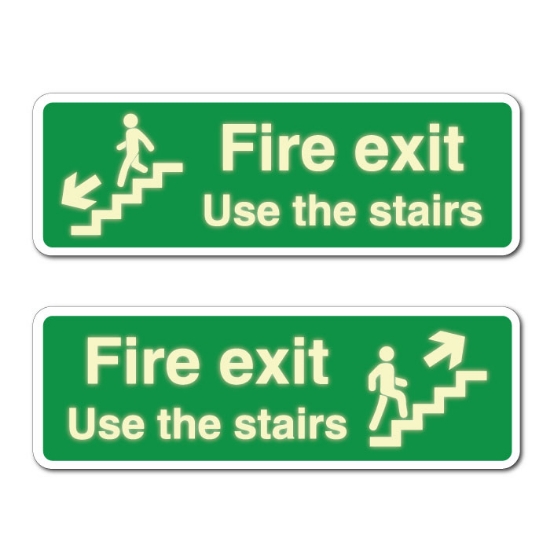 Picture of Glow in the Dark Fire Exit Use the Stairs - 3mm Rigid Sign