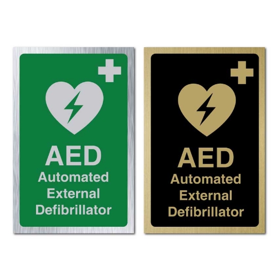 Picture of Brushed gold or silver External AED Defib Sign