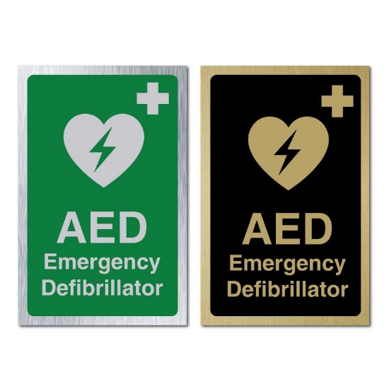 Picture of Brushed gold or silver Emergency  AED Defib Sign 