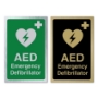 Picture of Brushed gold or silver Emergency  AED Defib Sign 
