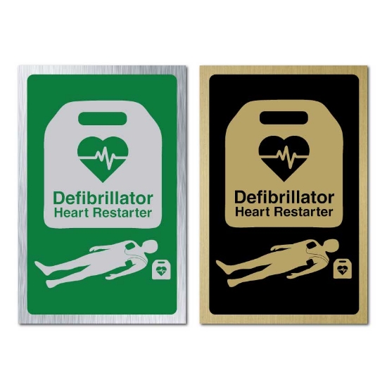 Picture of Defib Heart Restarter Sign - gold or silver