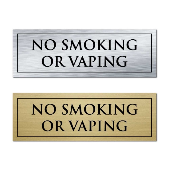 Picture of Classic Brushed Brass or Silver Office Door Sign - NO SMOKING OR VAPING