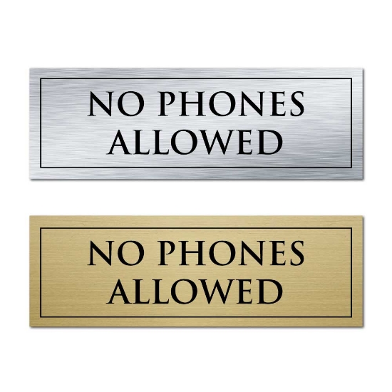Picture of Classic Brushed Brass or Silver Office Door Sign - NO PHONES ALLOWED