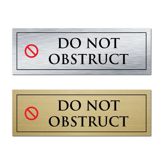 Picture of Classic Brushed Brass or Silver Office Door Sign - DO NOT OBSTRUCT