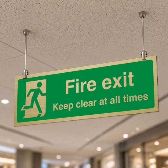 Picture of Hanging brushed gold Emergency Exit Keep Clear Sign 