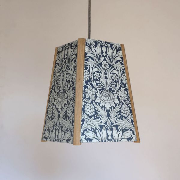 Picture of Oak Ceiling Light, 4 Sided, William Morris Sunflower Easy Fit