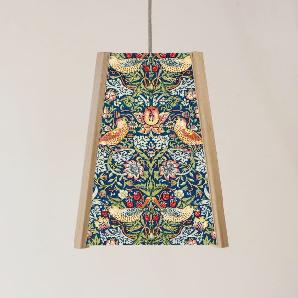 Picture of Oak Ceiling Light, 4 Sided, William Morris Strawberry Thief , Easy Fit